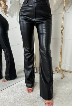 Luxe Iconic Black Faux Leather Flared Leg Trousers