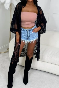 Luxury Charm Black Floral Lace Kimono