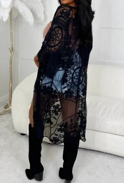 Luxury Charm Black Floral Lace Kimono