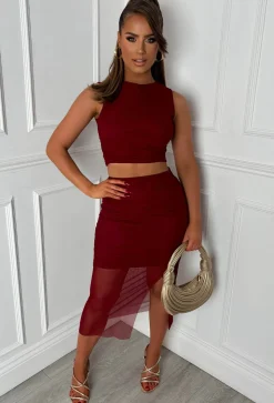 Mad About Love Burgundy Mesh Co-Ord Set