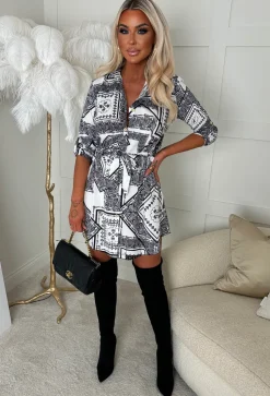 Major Vibes White Geo Shirt Dress