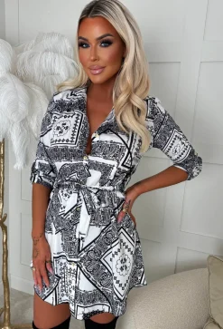 Major Vibes White Geo Shirt Dress