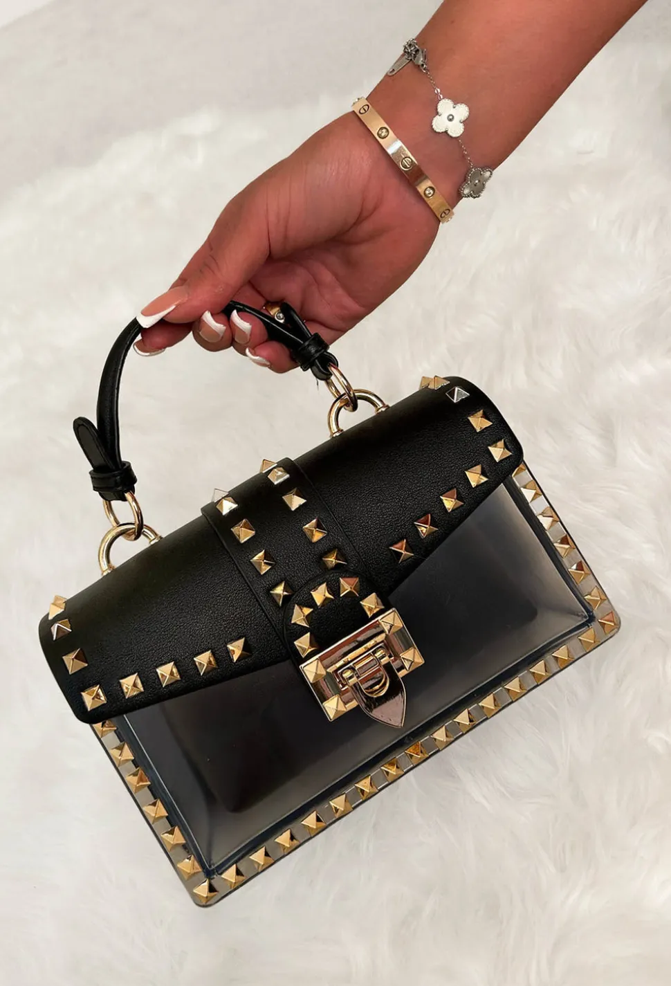 Making A Point Black Faux Leather Stud Detail Bag