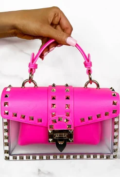 Making A Point Hot Pink Faux Leather Stud Detail Bag