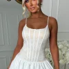 Malibu Muse Stone Lace Bodice Puffball Mini Dress