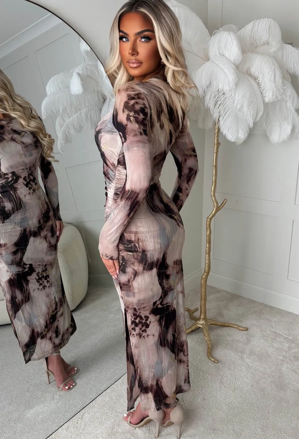 Marble Dreaming Beige Marble Midi Dress