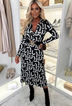 Mary-Jane Black Button Front Printed Shirt Dress
