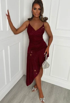 Mary-Lou Burgundy Diamante Strappy Mini Dress