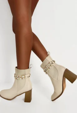 Match Your Words Cream Embellished Block Heel Boot