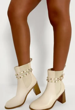 Match Your Words Cream Embellished Block Heel Boot