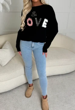 Maxine Black Love Slogan Jumper