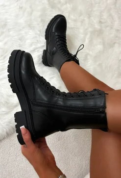 Moves To Make Black Faux Leather Lace Up Biker Boots