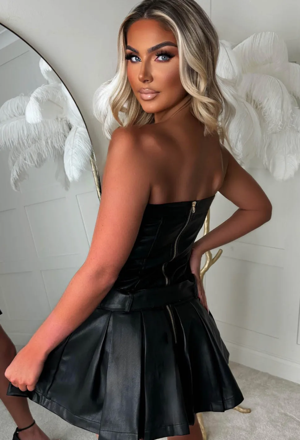 Naughty In Noir Black Coated Faux Leather Bandeau Dress
