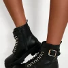 Never Settle Black Gold Buckle Biker Boots
