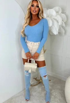 Not For You Baby Blue Knit V Neck Jumper