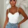 Not So Shy Cream Pearl Strap Bow Top