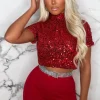 Oh She Bad Red Sequin Crop Top
