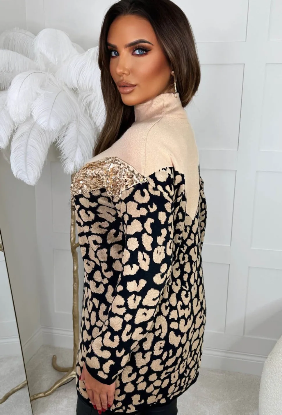 One Last Dance Beige Animal Print Sequin Jumper