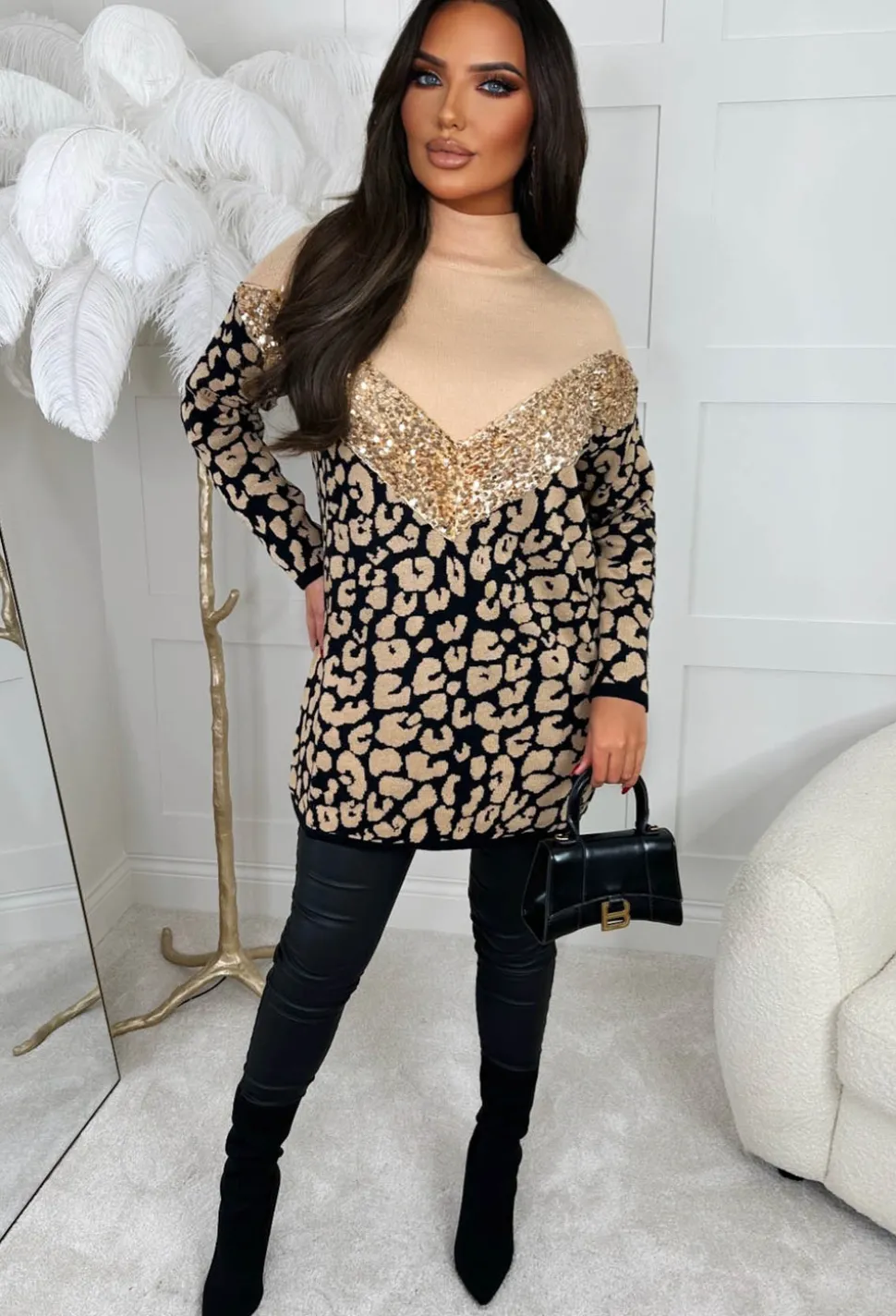 One Last Dance Beige Animal Print Sequin Jumper