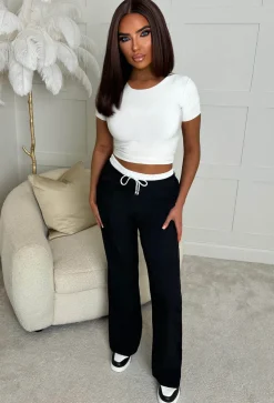 One Step More Black Contrast Waistband Trousers