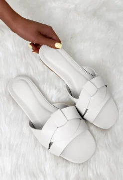 Over You White Faux Leather Sliders