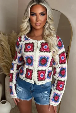 Palm Paradise Multi Flower Crochet Cardigan