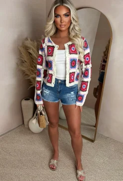 Palm Paradise Multi Flower Crochet Cardigan