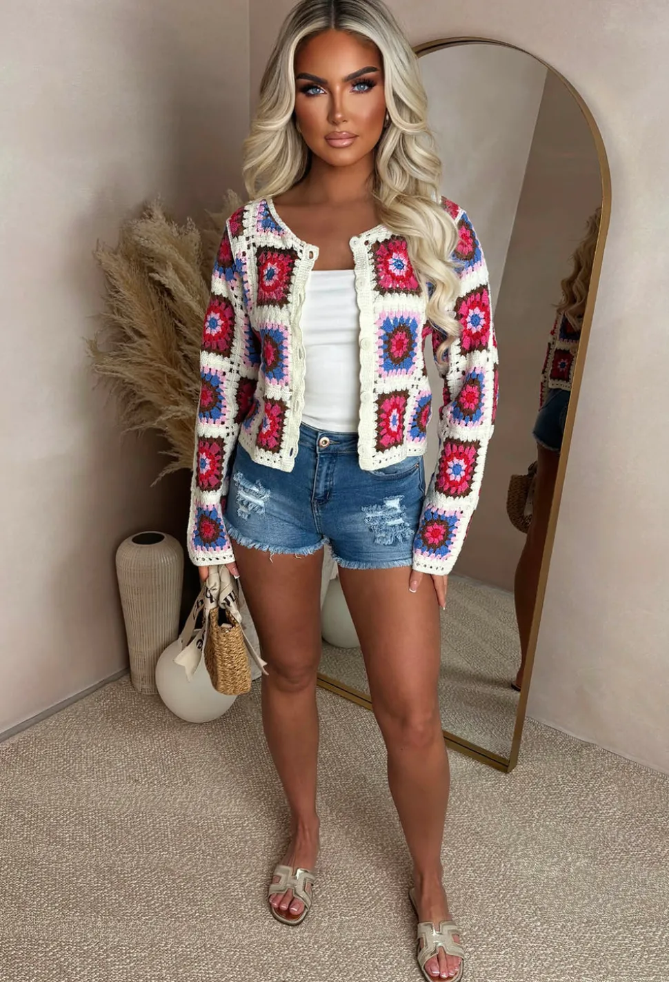 Palm Paradise Multi Flower Crochet Cardigan