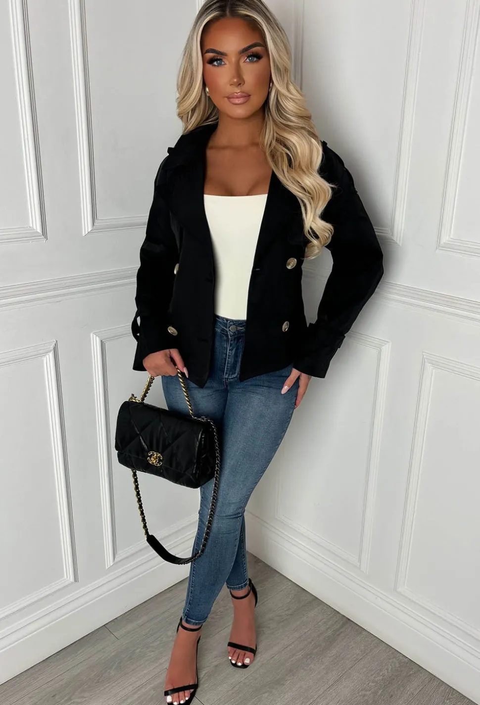 Private Society Black Belted Cropped Trench Coat