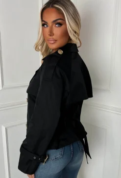 Private Society Black Belted Cropped Trench Coat