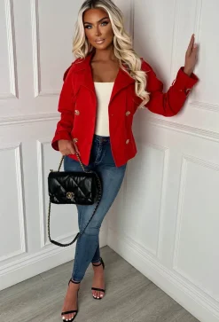 Private Society Red Belted Cropped Trench Coat