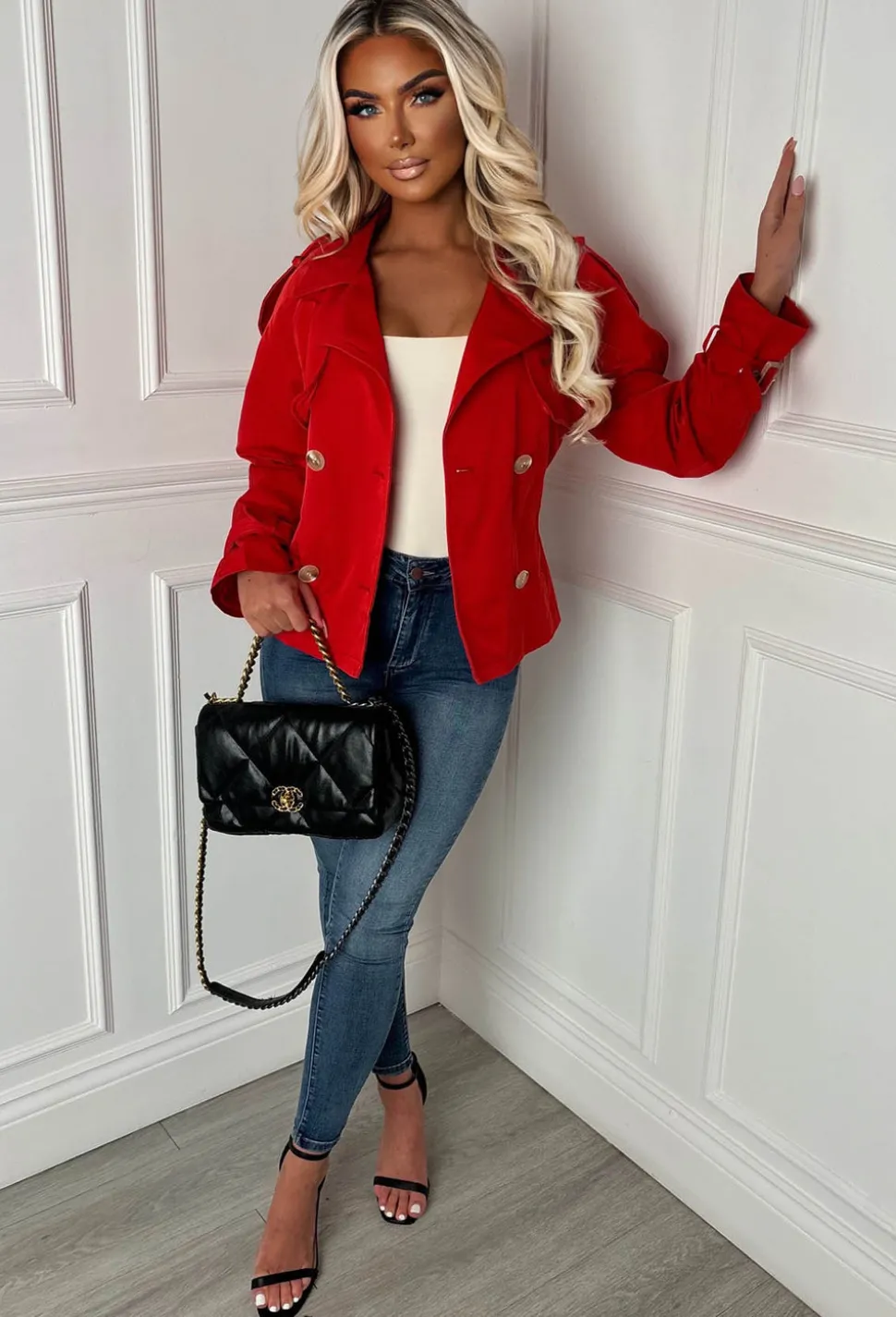 Private Society Red Belted Cropped Trench Coat