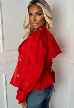 Private Society Red Belted Cropped Trench Coat