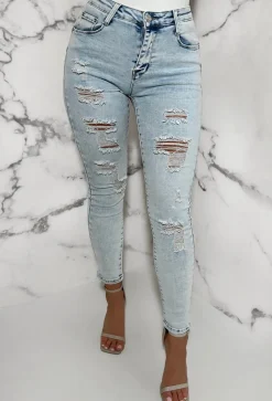 Push Me Baby Light Blue Distressed Stretch Push Up Skinny Jeans