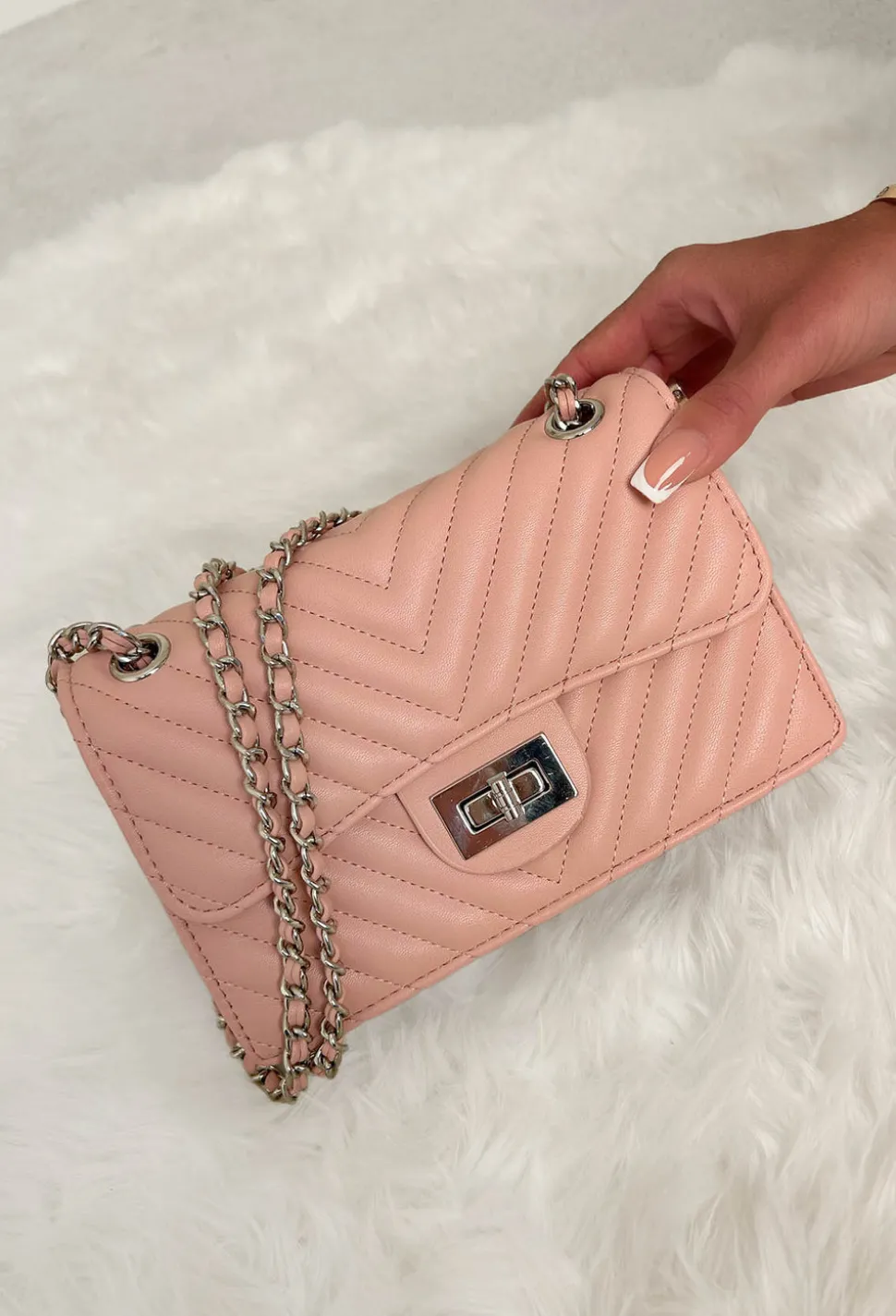 Quilted Babe Light Pink Chain Detail Bag