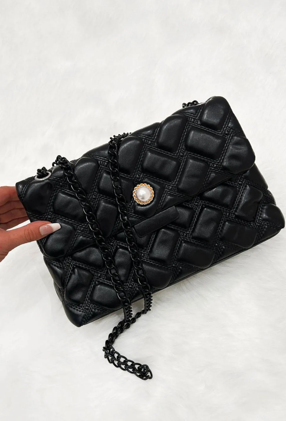 Quilted Baddie Black Quilted Detail Bag
