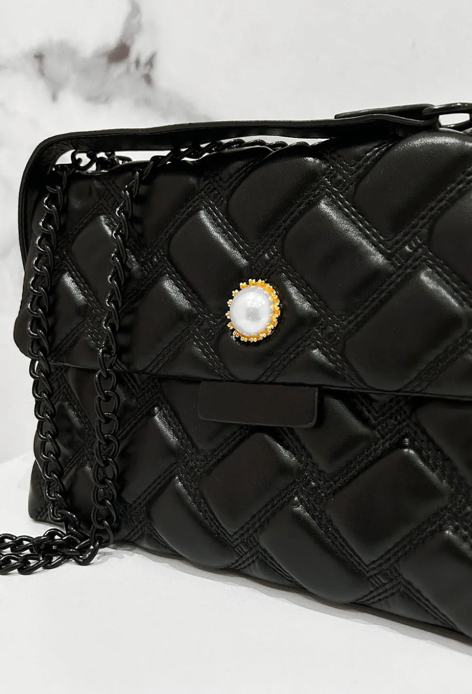 Quilted Baddie Black Quilted Detail Bag