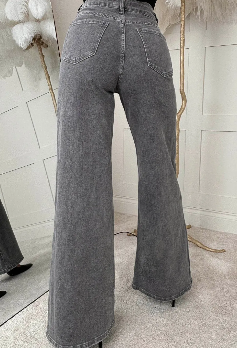 Rae Grey Stretch Flared Wide Leg Jeans