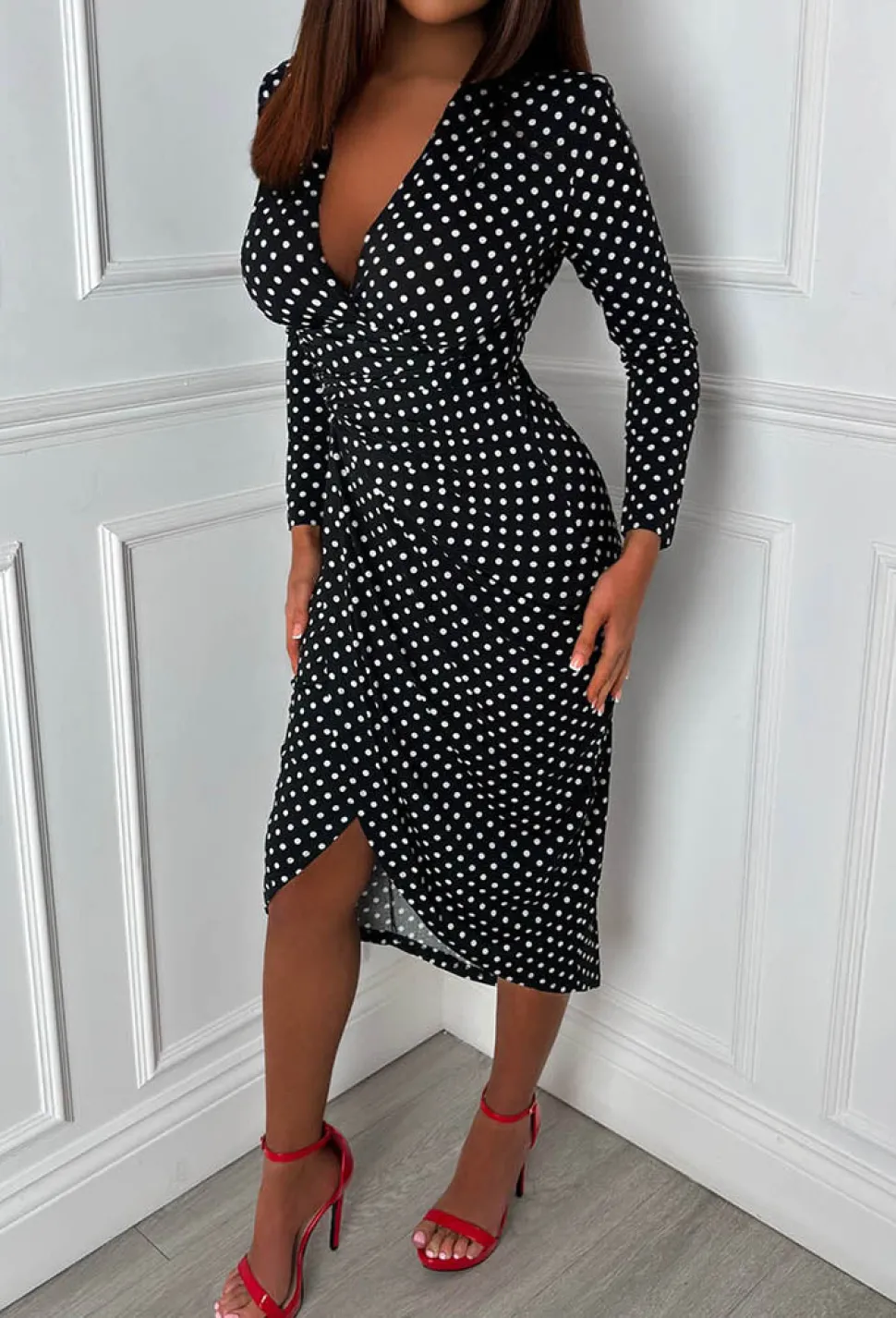 Real Love Black Side Ruched Spot Dress