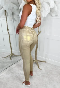 Reflection Of You Gold Stretch Metallic Skinny Jeans