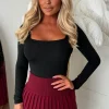 Renelle Burgundy Pleated Knitted Skirt