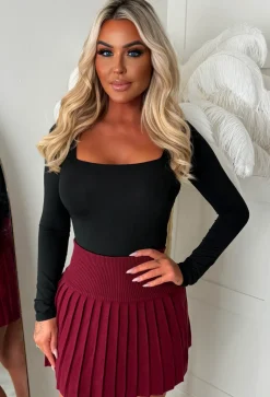 Renelle Burgundy Pleated Knitted Skirt
