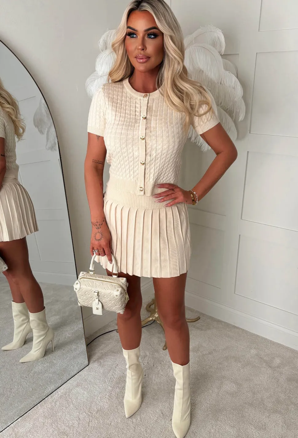 Renelle Cream Pleated Knitted Skirt