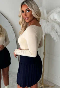Renelle Navy Pleated Knitted Skirt
