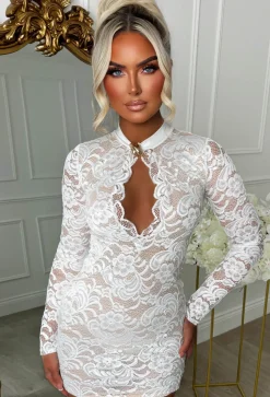 Risque Romance White Lace Buckle Front Dress
