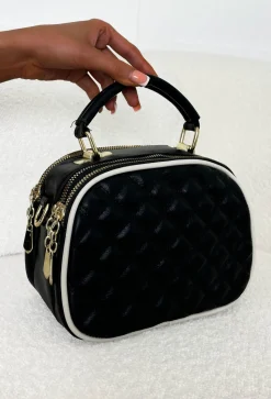 Rizzo Rules Black Contrast Quilted Top Handle Bag