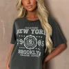 Rock Babe Grey New York Slogan Acid Wash T-Shirt