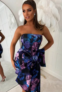 Romantic Blooms Purple Floral Bandeau Bow Skirt Mini Dress