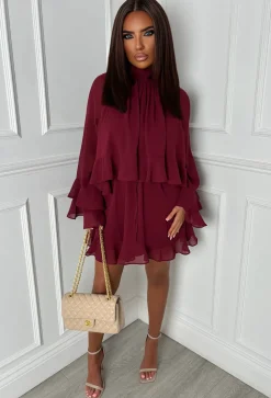 Romantic Frills Burgundy Frill Georgette Dress