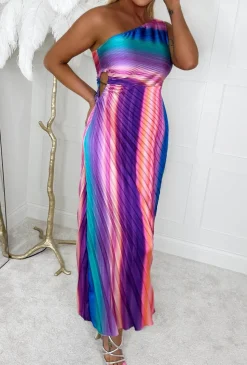 Romantic Glamour Multi Pleated One Shoulder Asymmetric Hem Dress